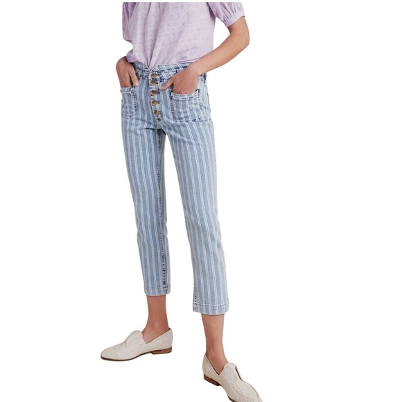 Pilcro High-Rise Slim Straight Jeans 26 Striped Button Fly Anthropologie‎ - Picture 1 of 16